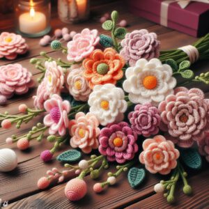 Crocheted single flowers